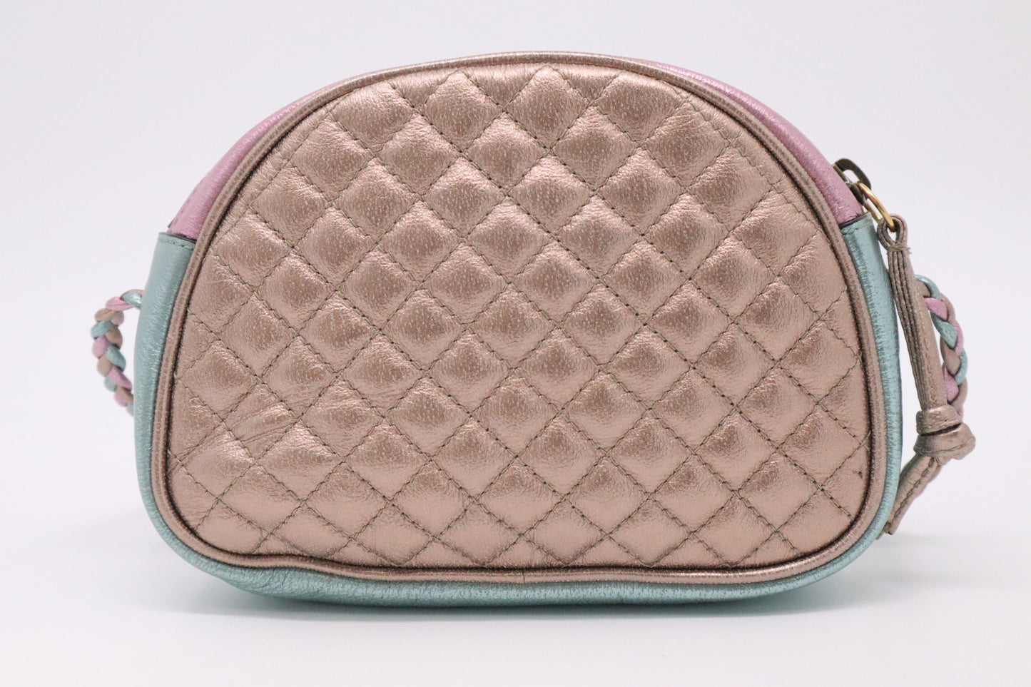 Gucci Mini Trapuntata Zumi Shoulder Bag in Metallic Pink and Blue Leather