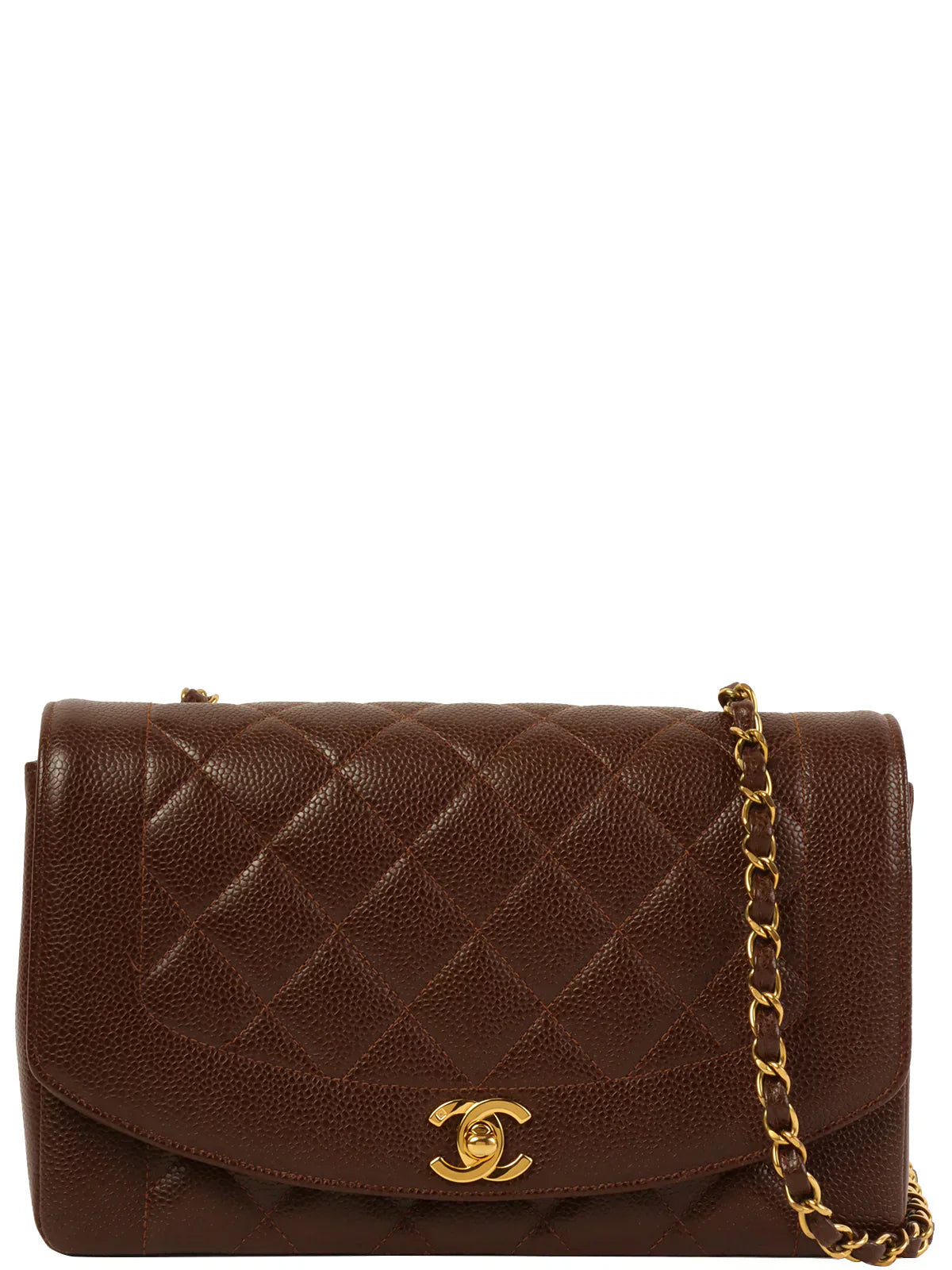 CHANEL Around 1995 Made Caviar Skin Diana Flap Chain Bag 25Cm Brown