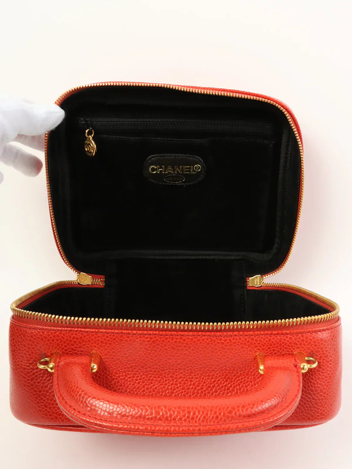 CHANEL Around 1998 Made Caviar Skin Cc Mark Stitch 2Way Vanity Red