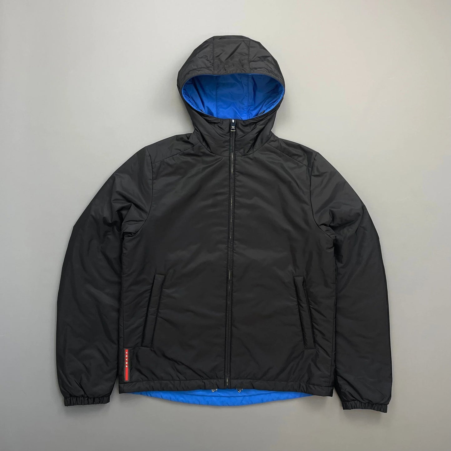 Prada Sport Black & Blue Reversible 2016 Padded Nylon Hooded Jacket