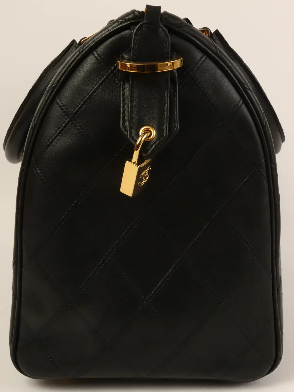 CHANEL Around 1992 Made Bicolore Stitch Cc Mark Charm 2Way Boston Bag Black
