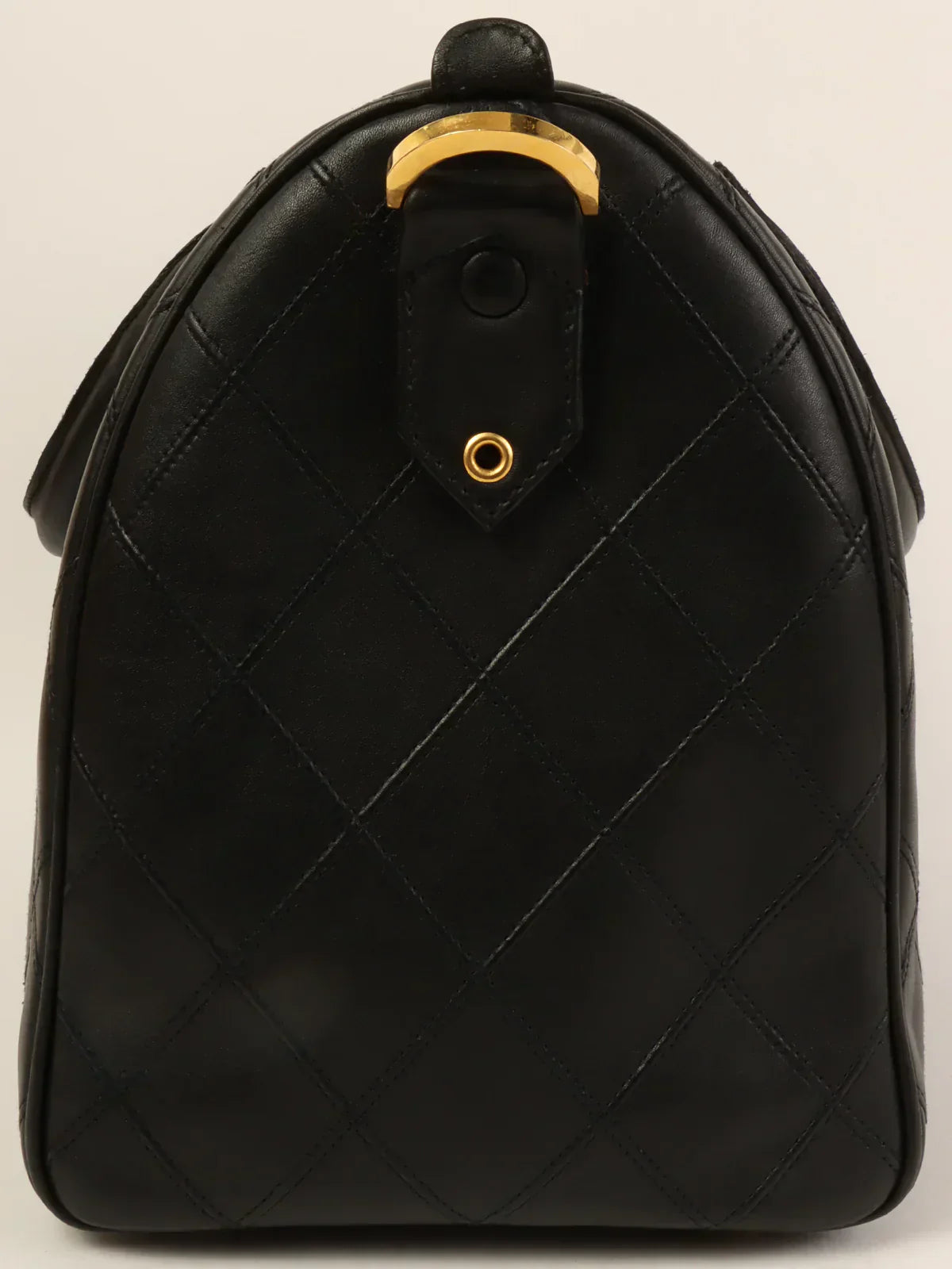 CHANEL Around 1992 Made Bicolore Stitch Cc Mark Charm 2Way Boston Bag Black