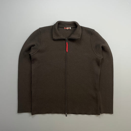 Prada Sport Khaki 00s Wool Knit Zip-Through Cardigan Jacket