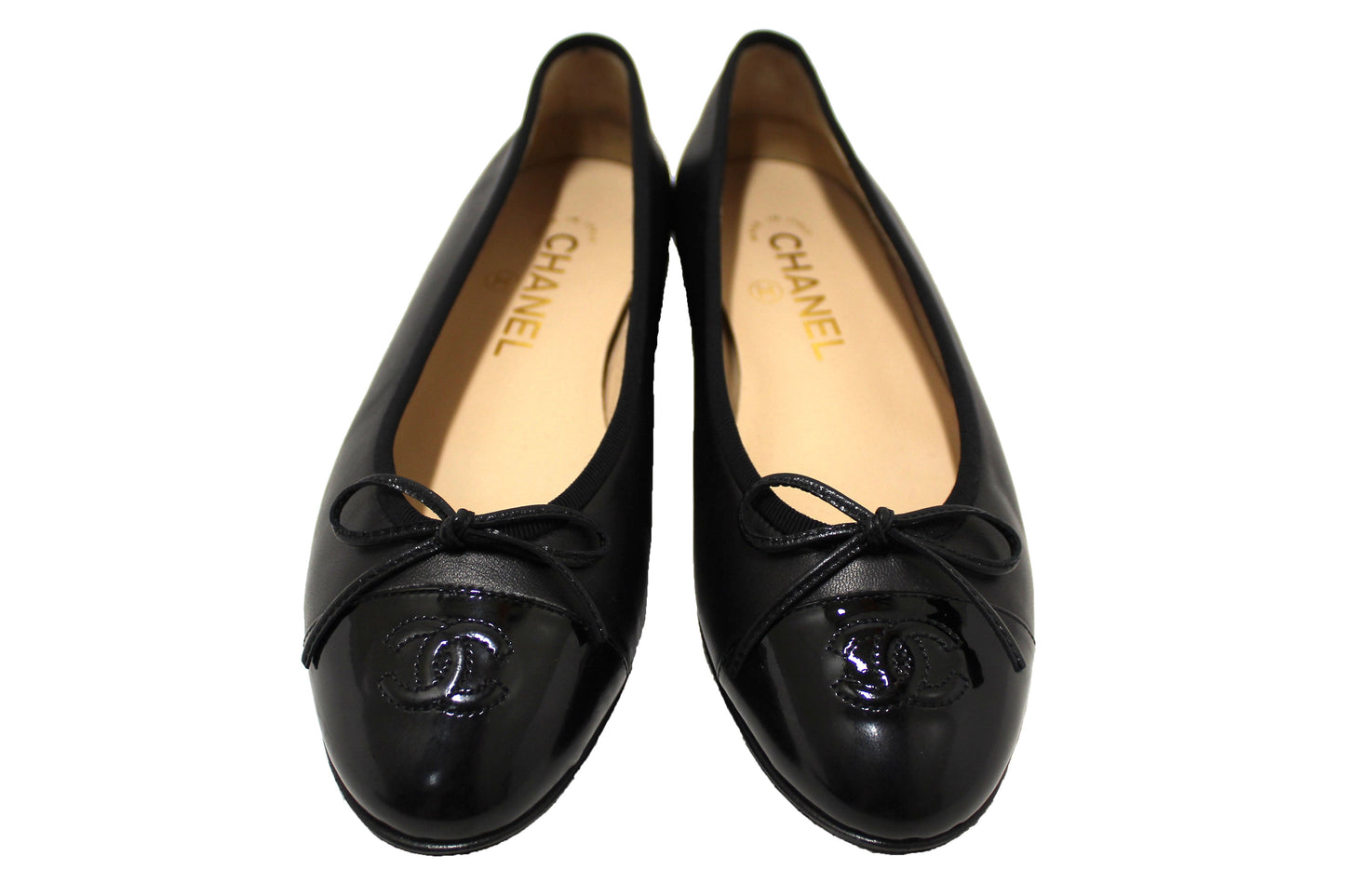 Chanel Black Lambskin & Patent Calfskin Ballet Flats Size