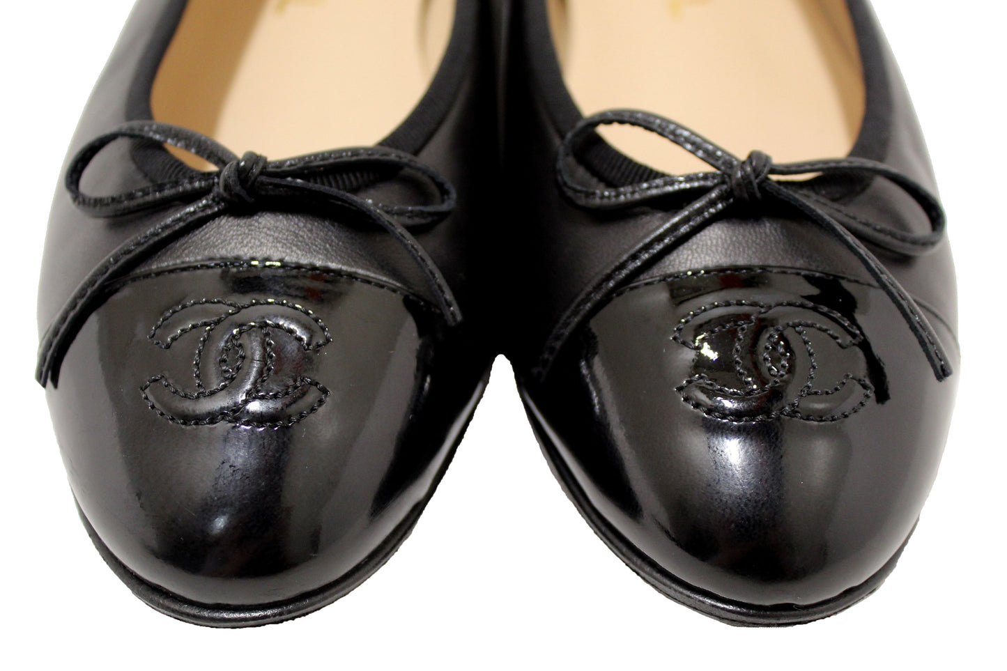 Chanel Black Lambskin & Patent Calfskin Ballet Flats Size