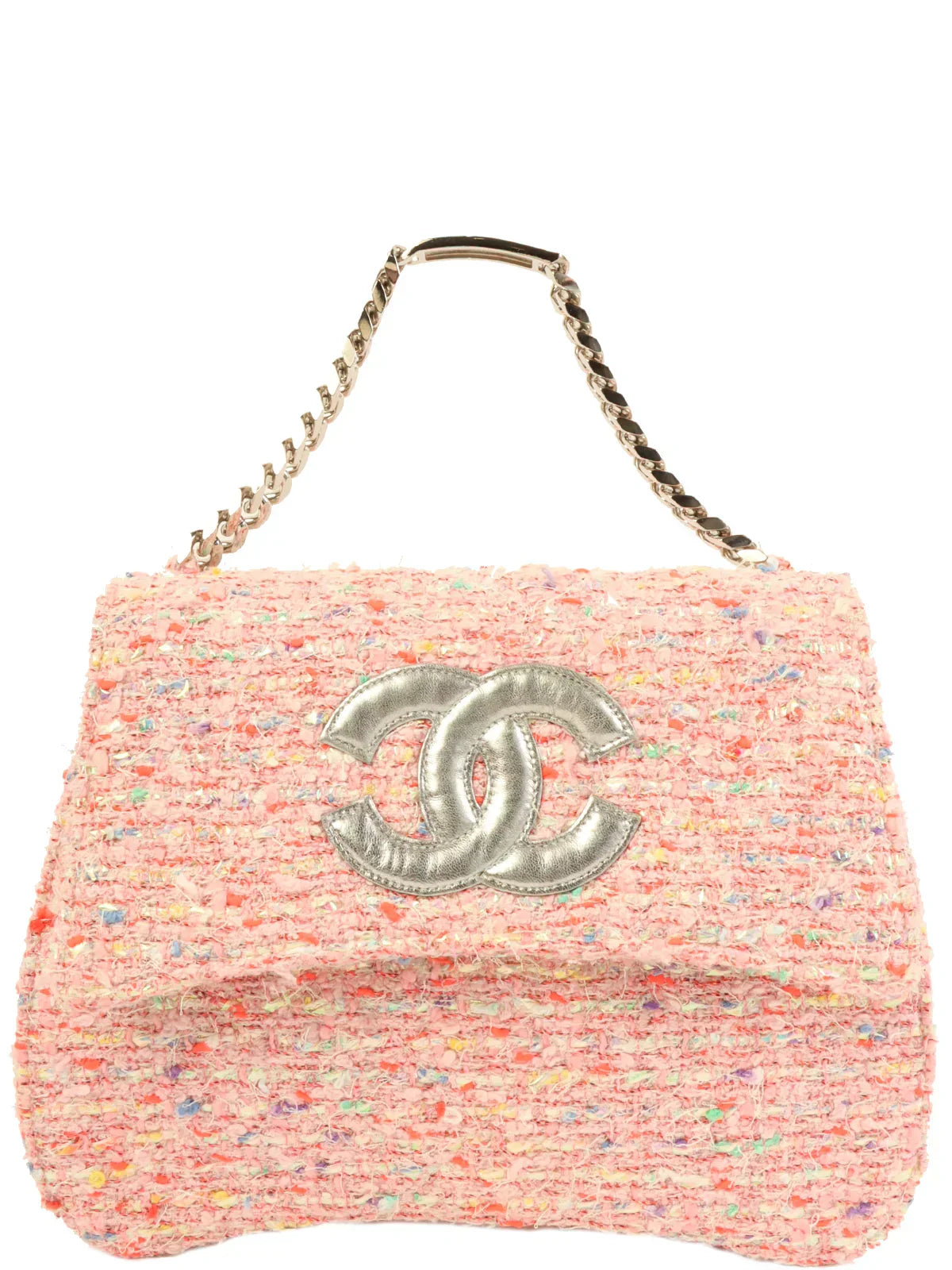 CHANEL Around 1997 Made Cc Mark Tweed Top Handle Bag Pink/Multi