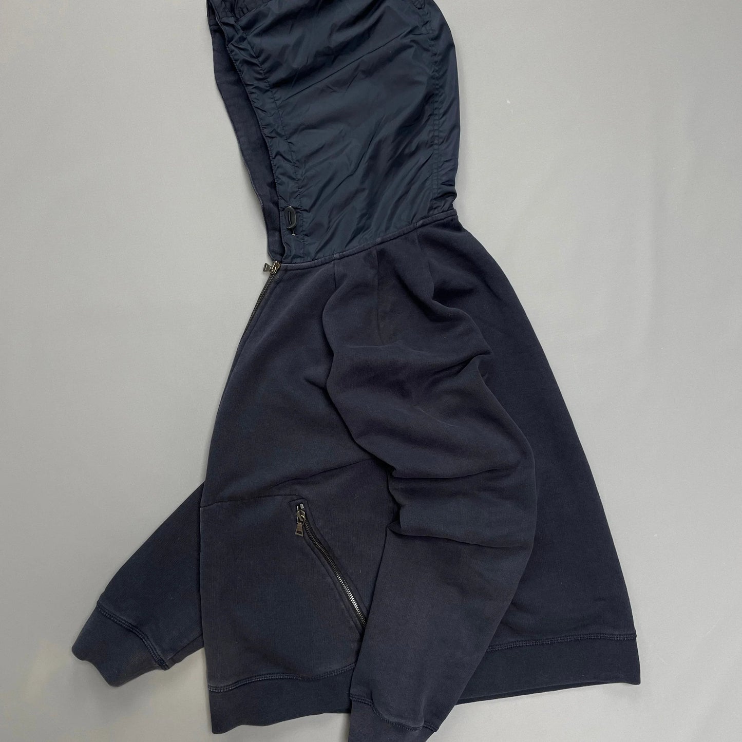 Prada Sport Navy Nylon Zip-Through Black Tab Hoodie