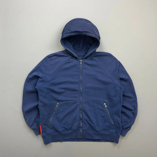 Prada Sport Blue 2009 Nylon Hood Zip-Through Hoodie
