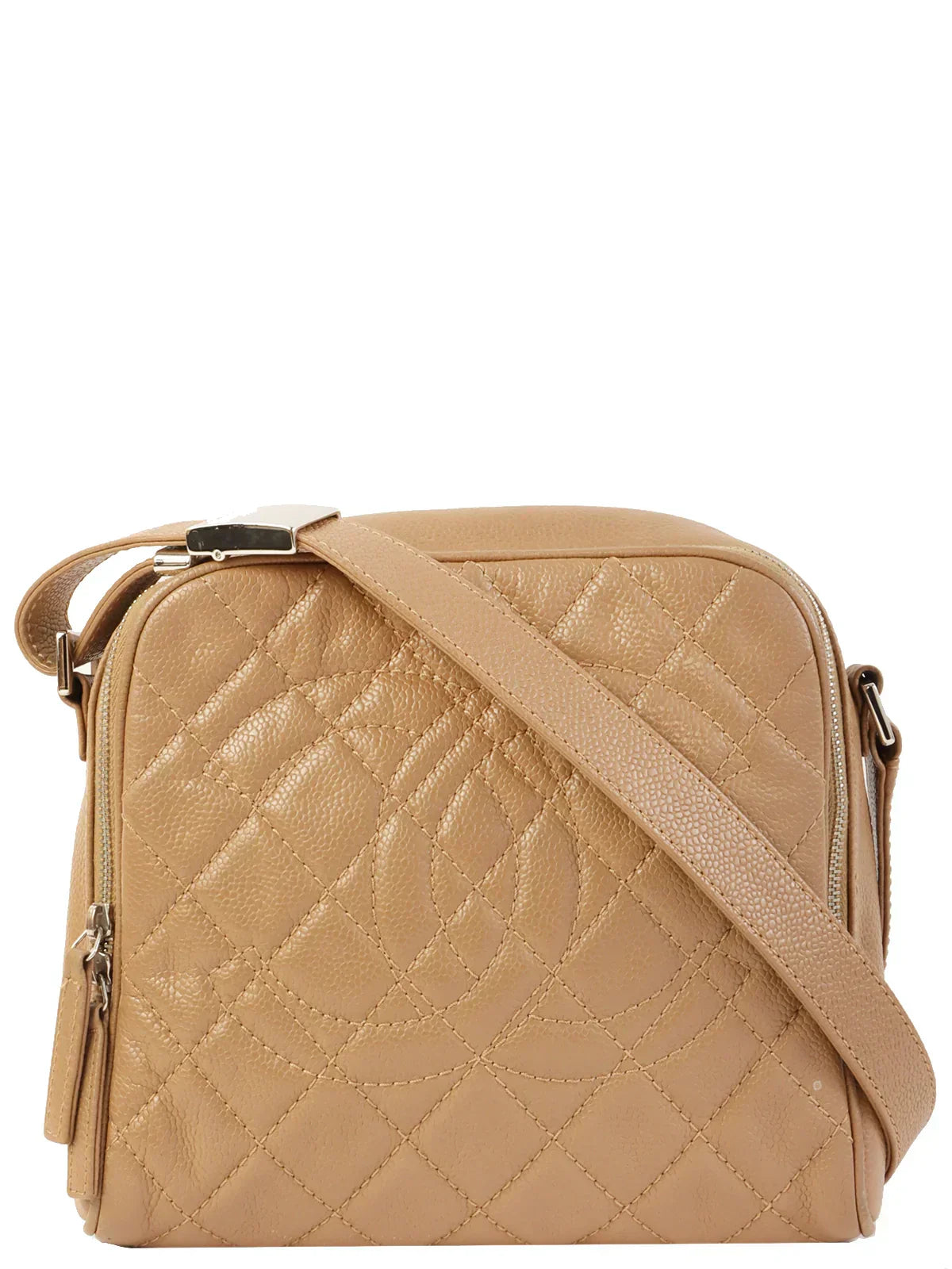 CHANEL Around 2007 Made Caviar Skin Cc Mark Stitch Shoulder Bag Beige