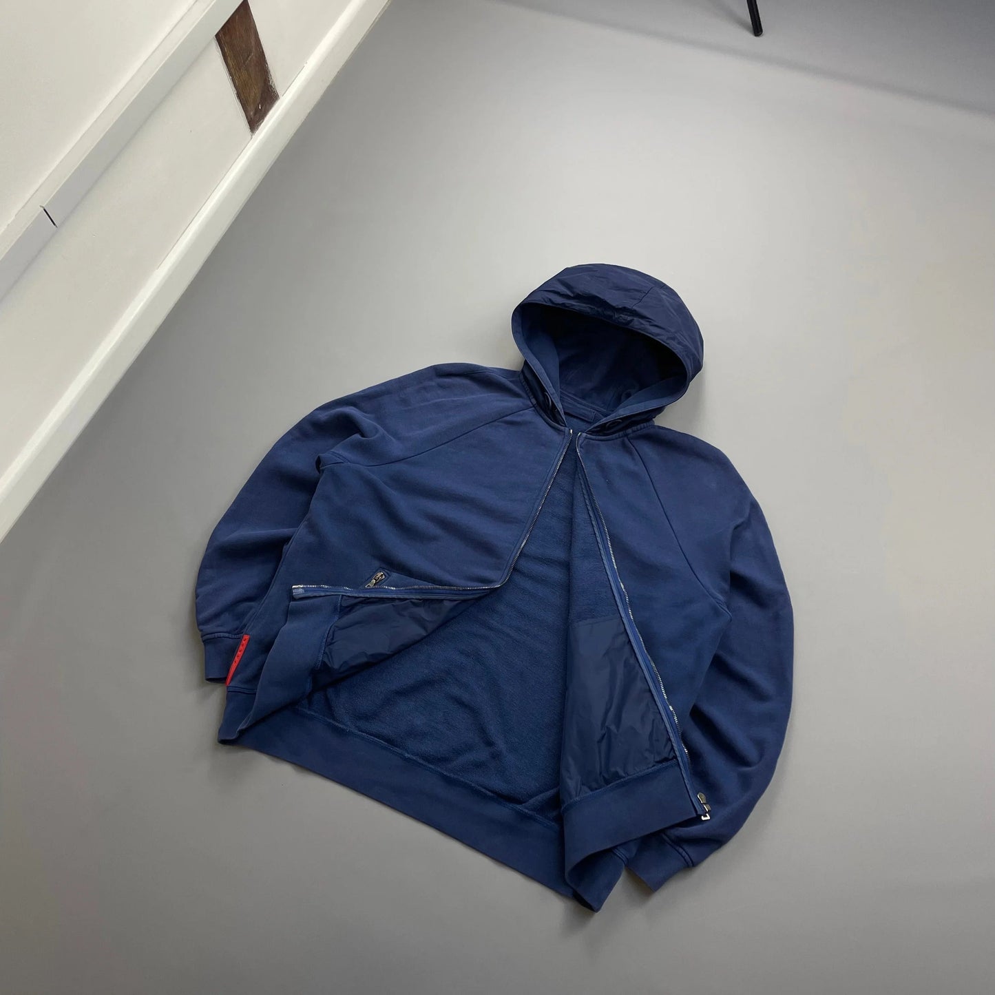 Prada Sport Blue 2009 Nylon Hood Zip-Through Hoodie