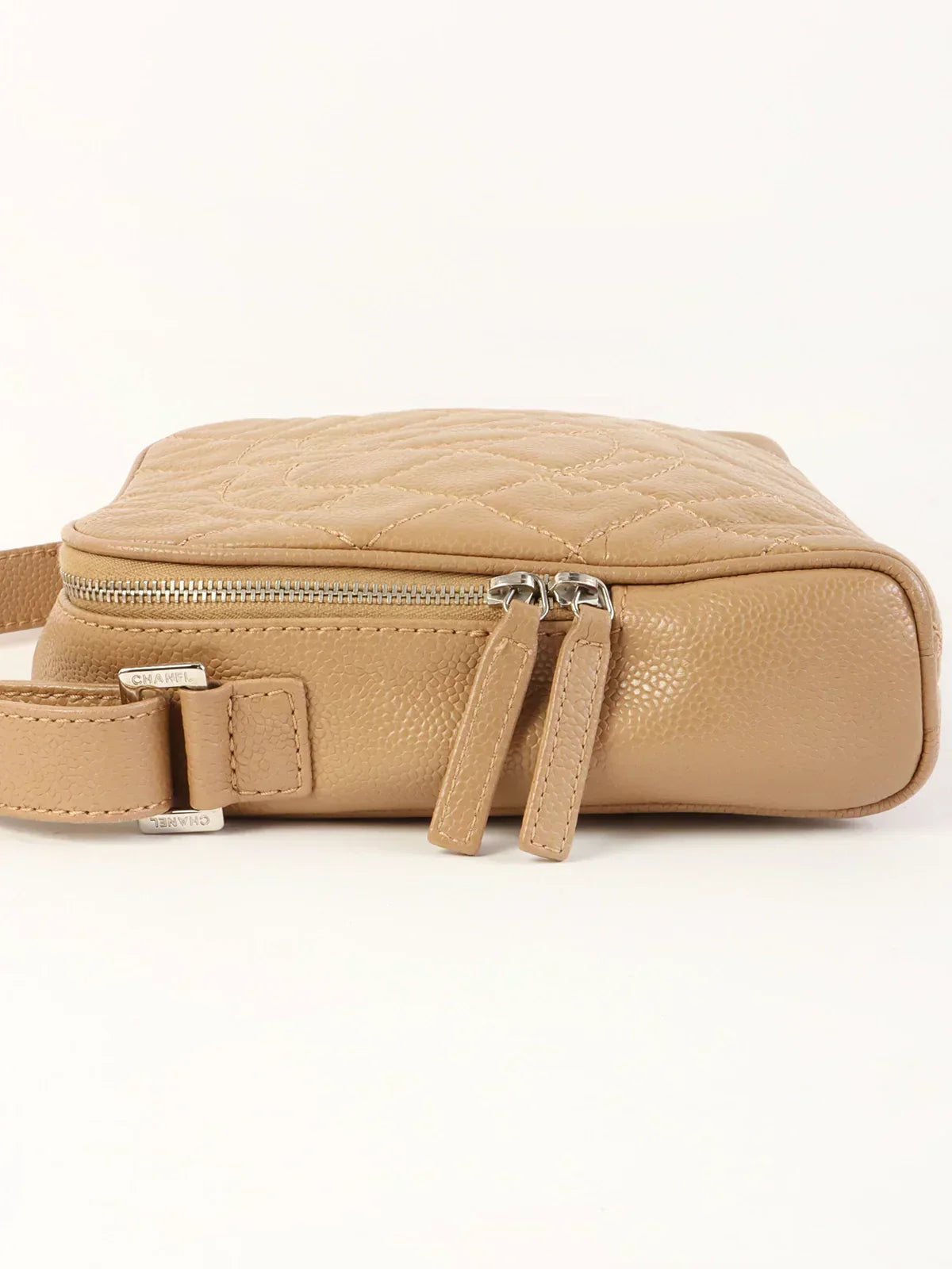 CHANEL Around 2007 Made Caviar Skin Cc Mark Stitch Shoulder Bag Beige