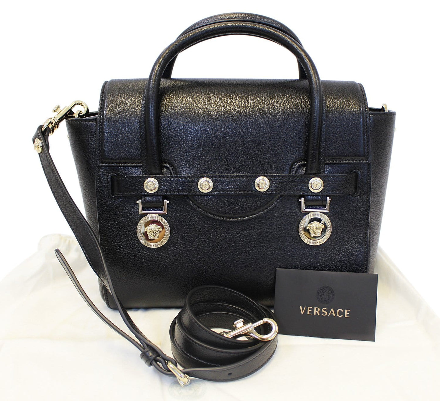 Versace Black Leather Medallion Shoulder Crossbody Bag