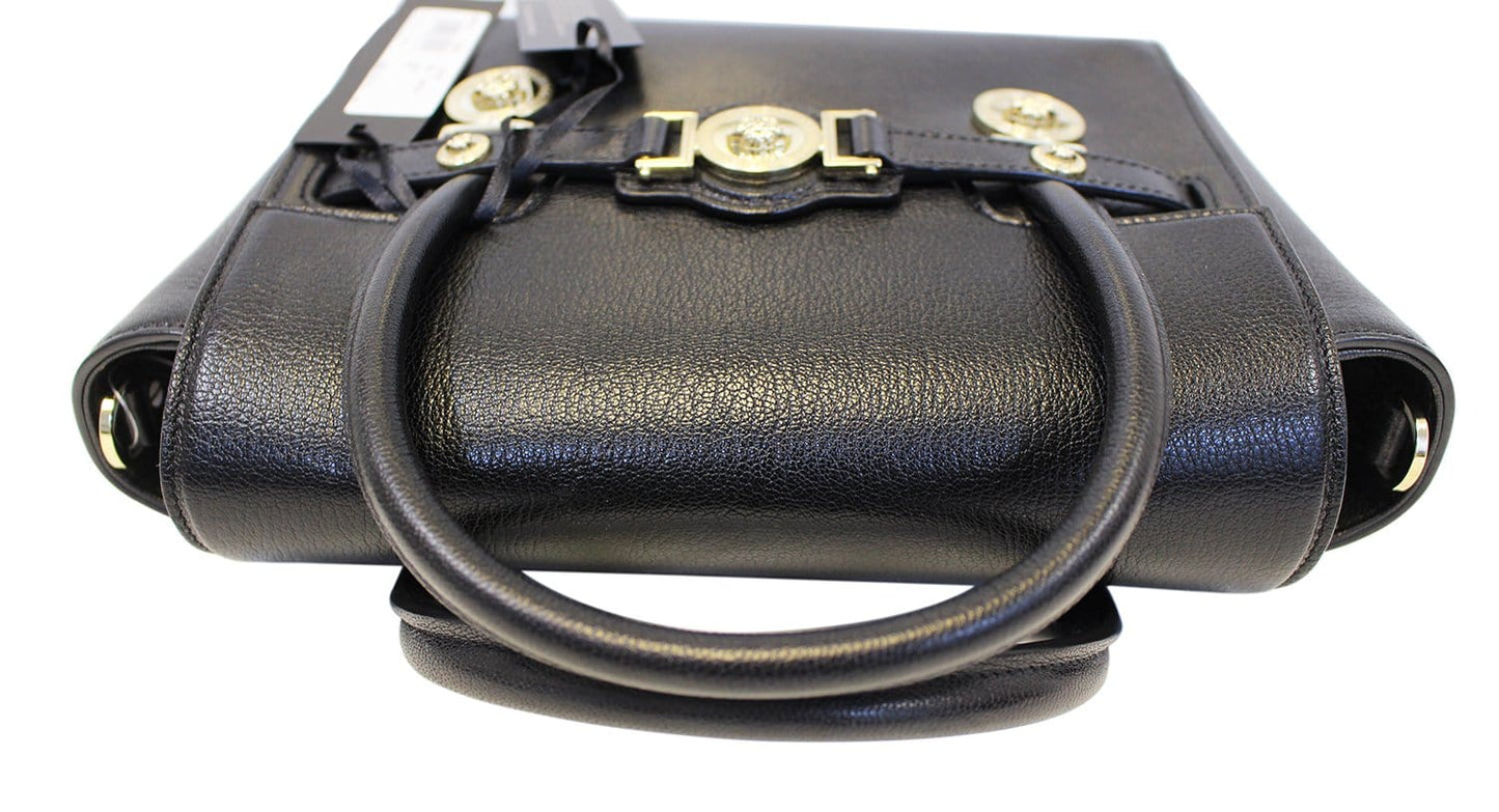 Versace Black Leather Medallion Shoulder Crossbody Bag