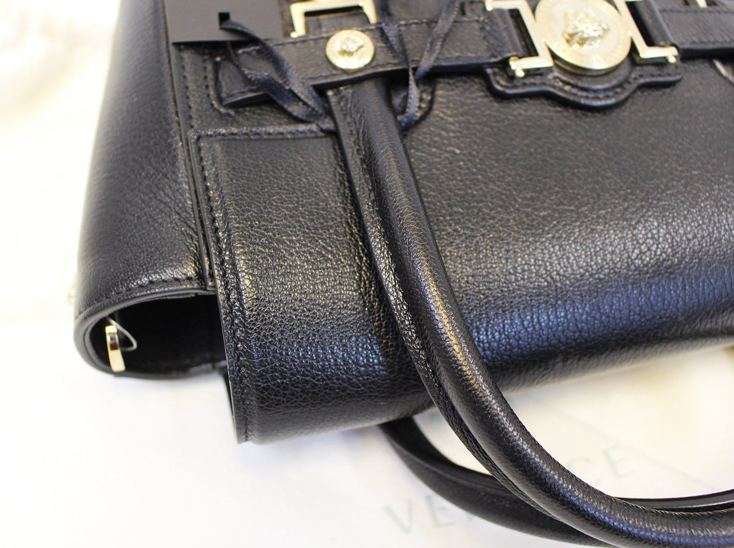 Versace Black Leather Medallion Shoulder Crossbody Bag