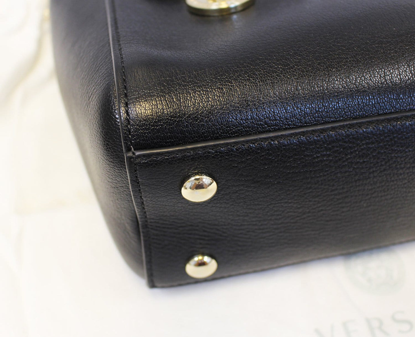 Versace Black Leather Medallion Shoulder Crossbody Bag