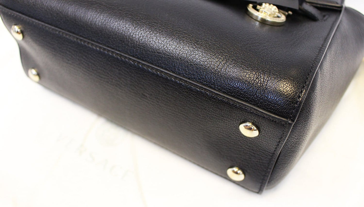 Versace Black Leather Medallion Shoulder Crossbody Bag