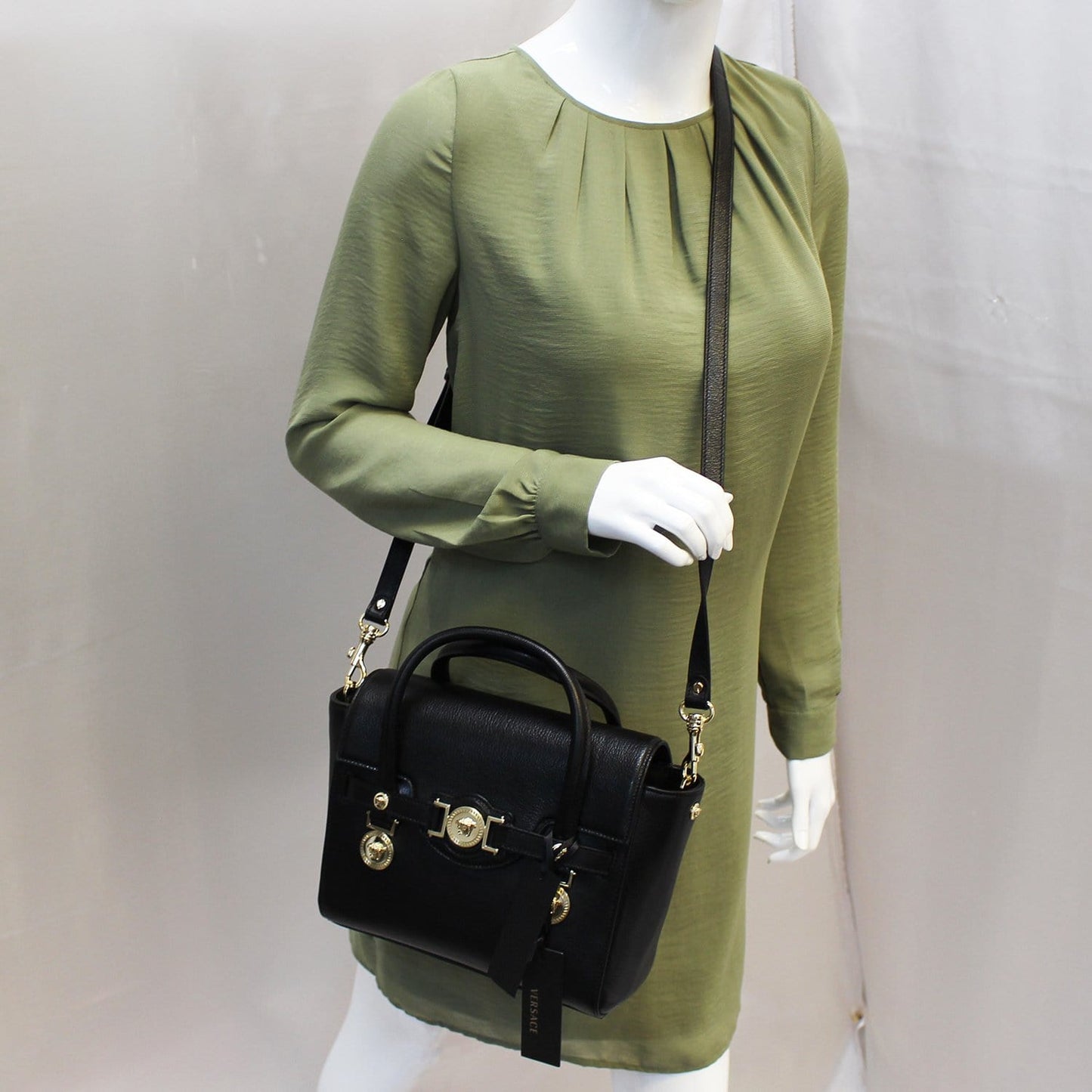 Versace Black Leather Medallion Shoulder Crossbody Bag