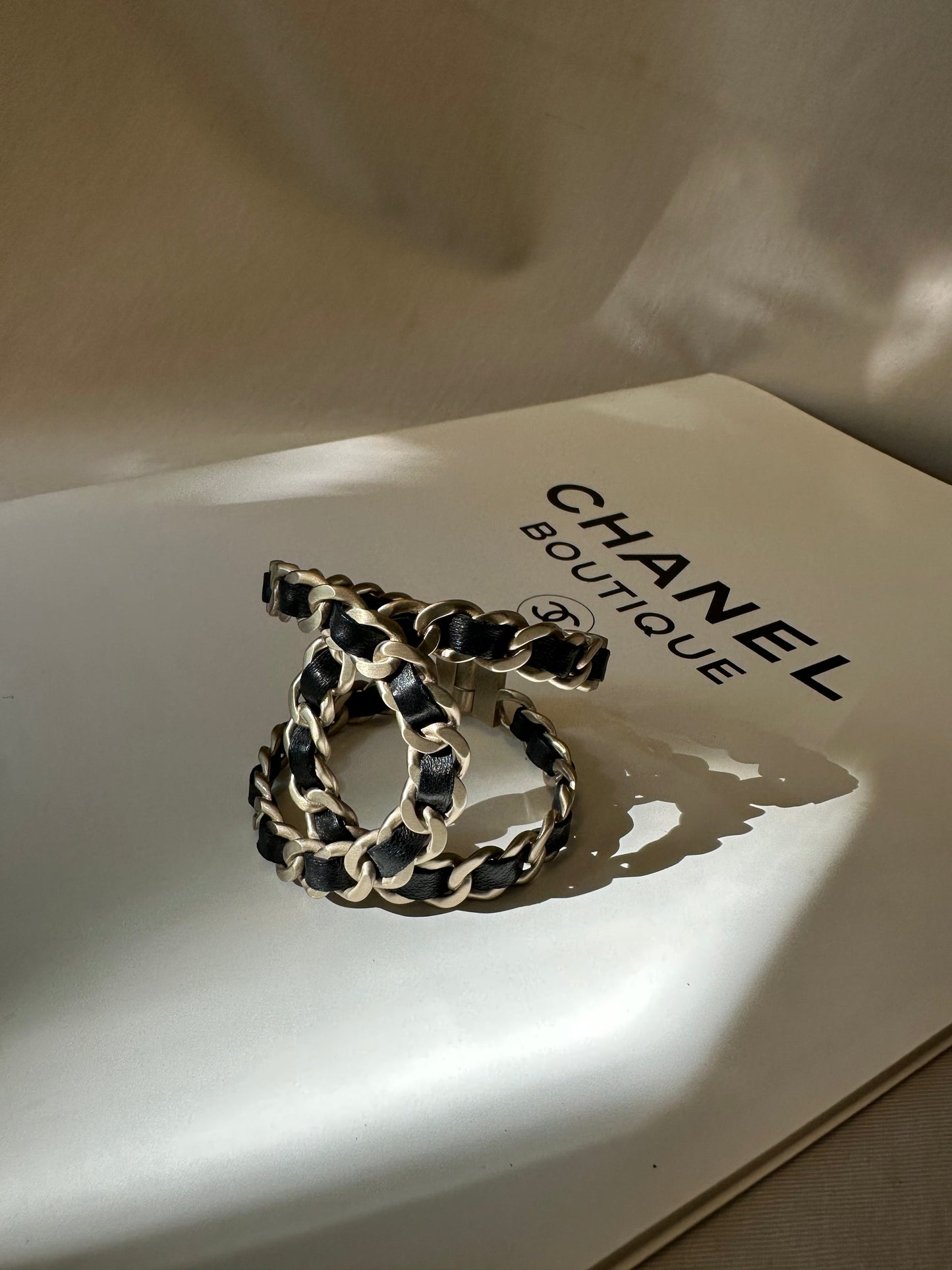 CHANEL 2016 CC Cuff Champagne Black Leather