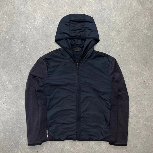 Prada Sport Navy Nylon Panel Hoodie