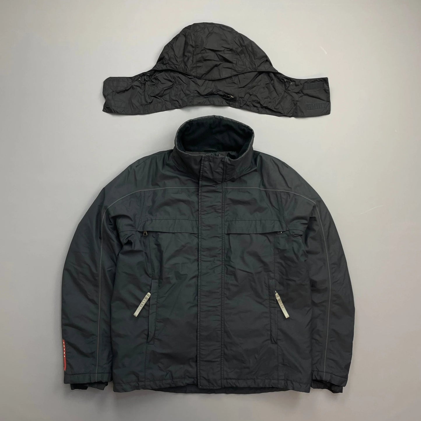 Prada Sport Black 00s Goretex Technical Fleece Lined Detachable Hood Ski Jacket