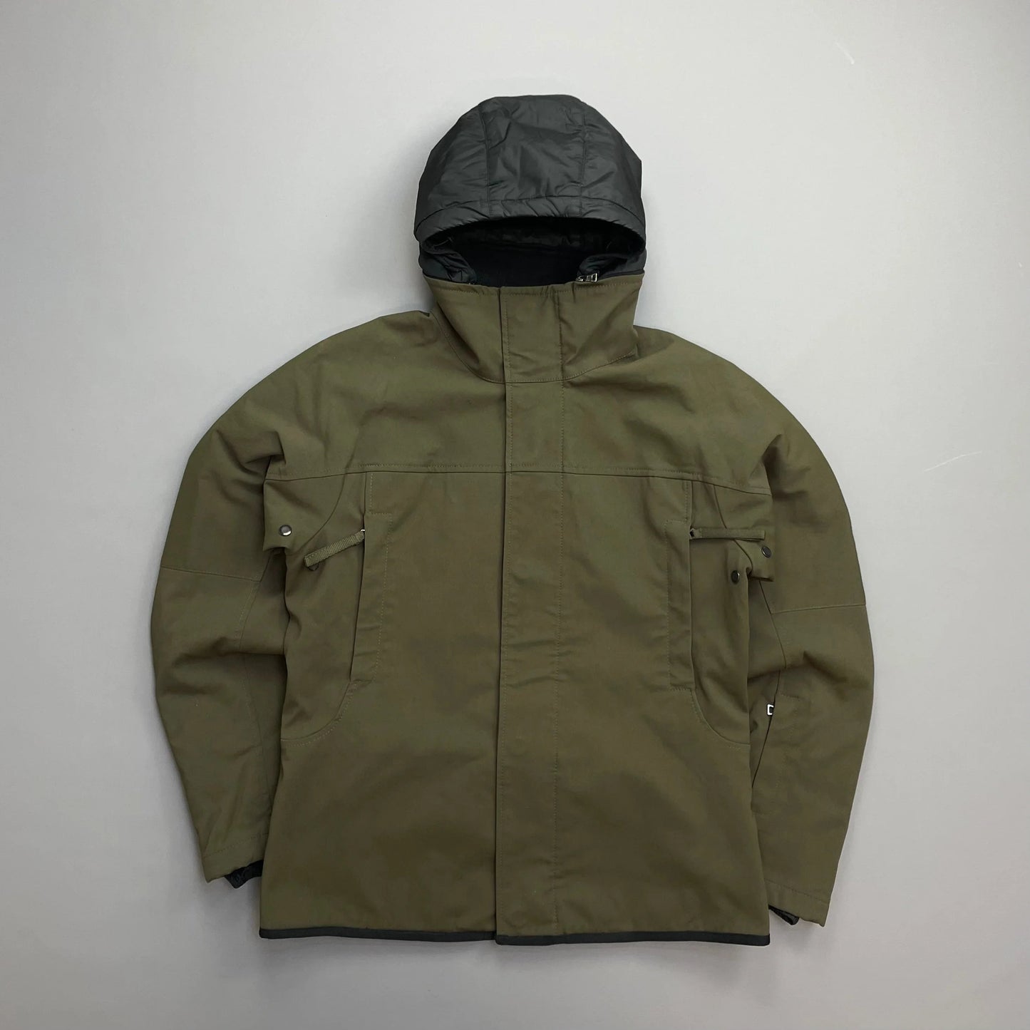 Prada Sport Khaki AW02 Technical Nylon Fleece-Lined Removable Hood Ski Jacket