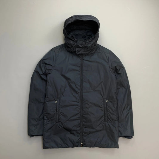 Prada Sport Navy 00s Nylon Padded Concealed Hood Longline Overcoat
