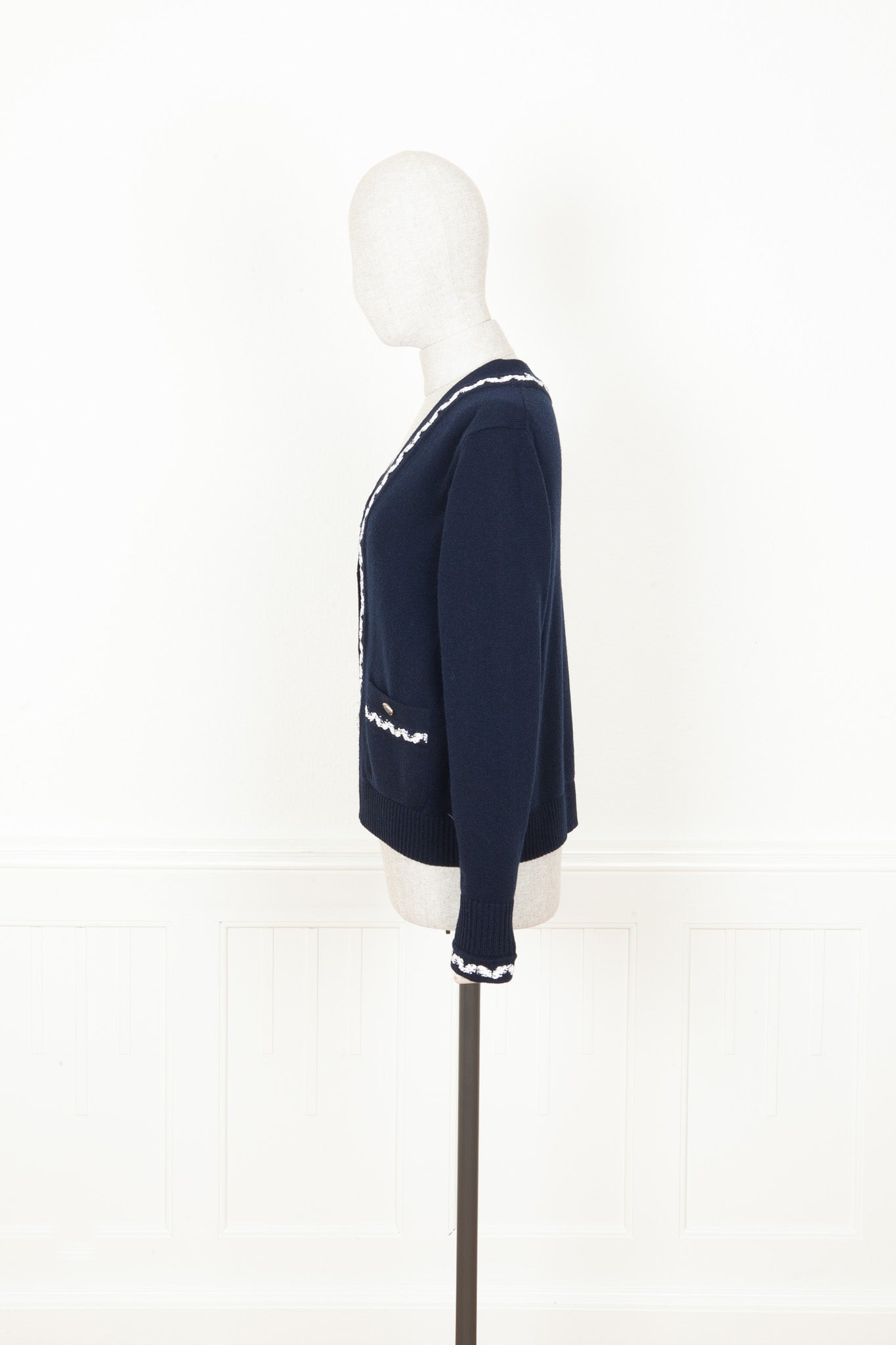 CHANEL 2021 Patch Pocket Knit Cardigan Navy