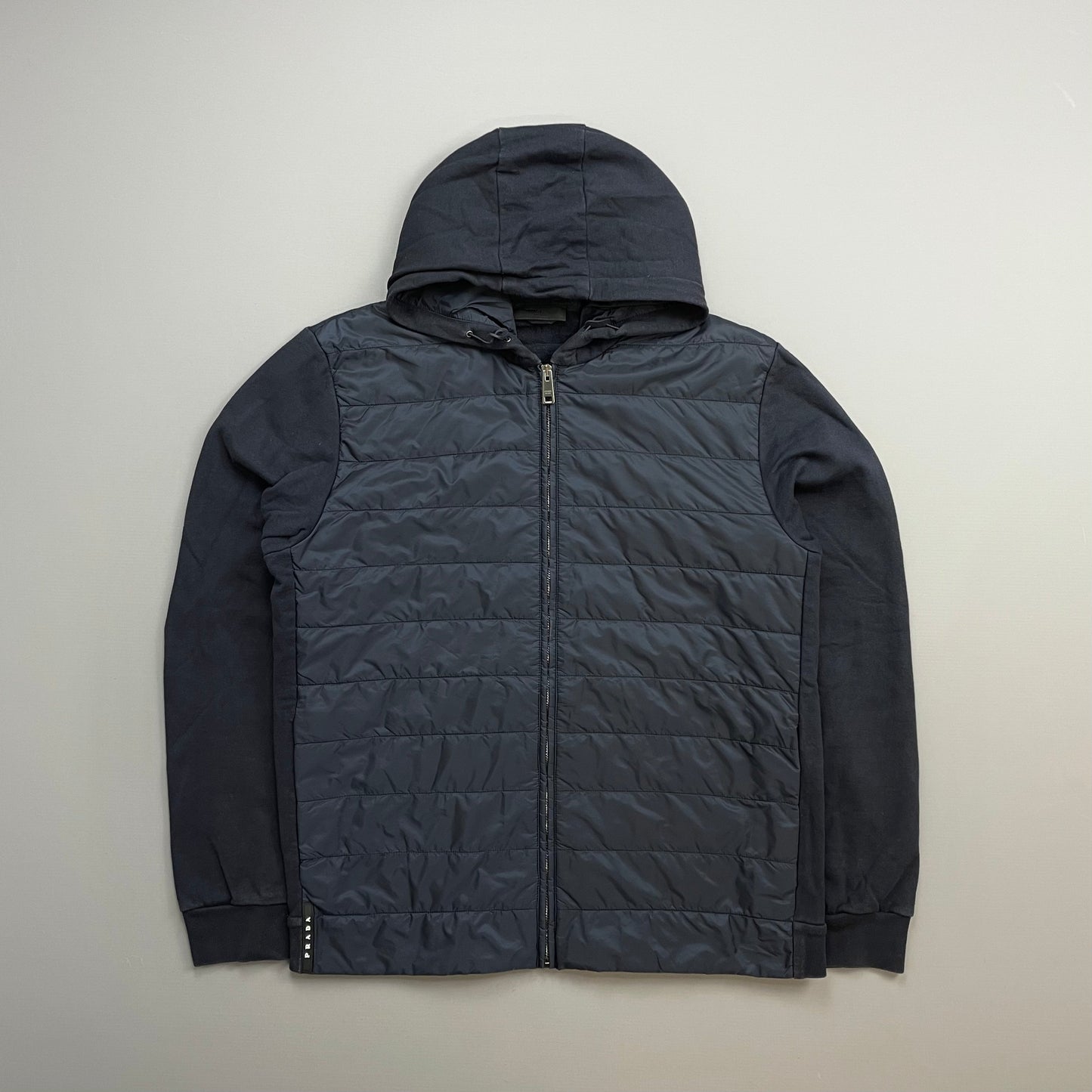 Prada Sport Navy 2019 Nylon Padded Hybrid Hooded Jacket