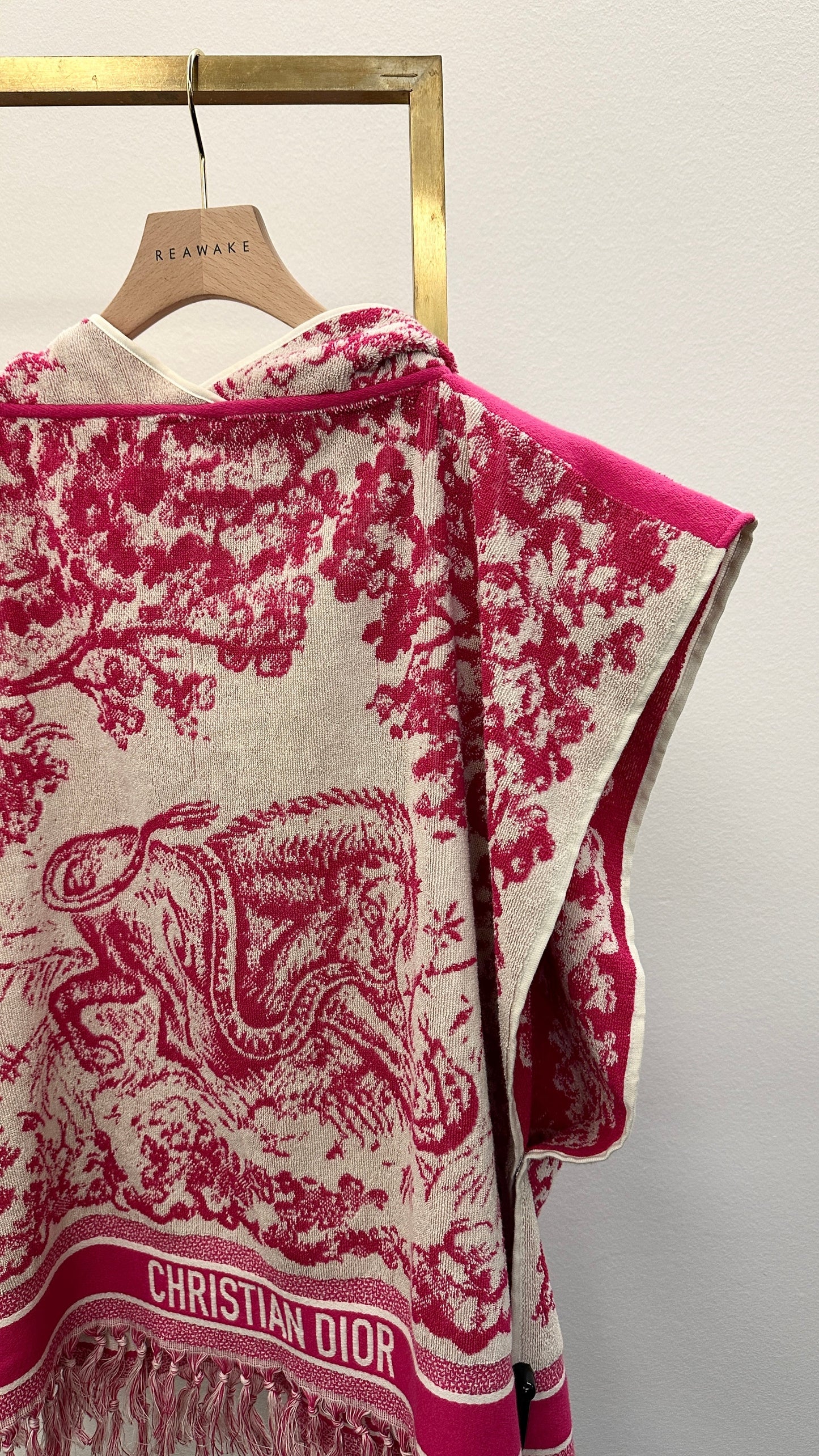 CHRISTIAN DIOR Terry Cloth Fringed Poncho Pink Toile De Jouy