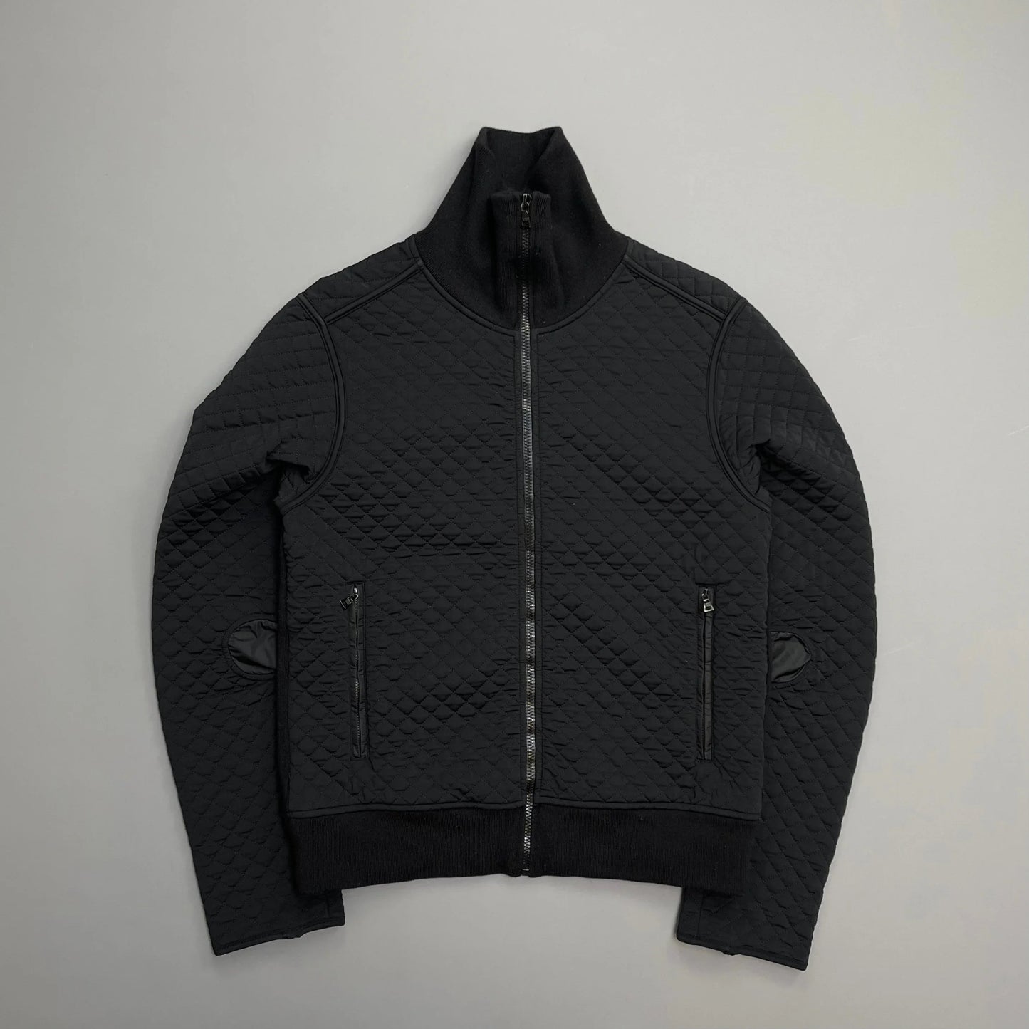 Prada Sport Black 00s Wool & Nylon Quilted Knit Hybrid Cardigan Jacket