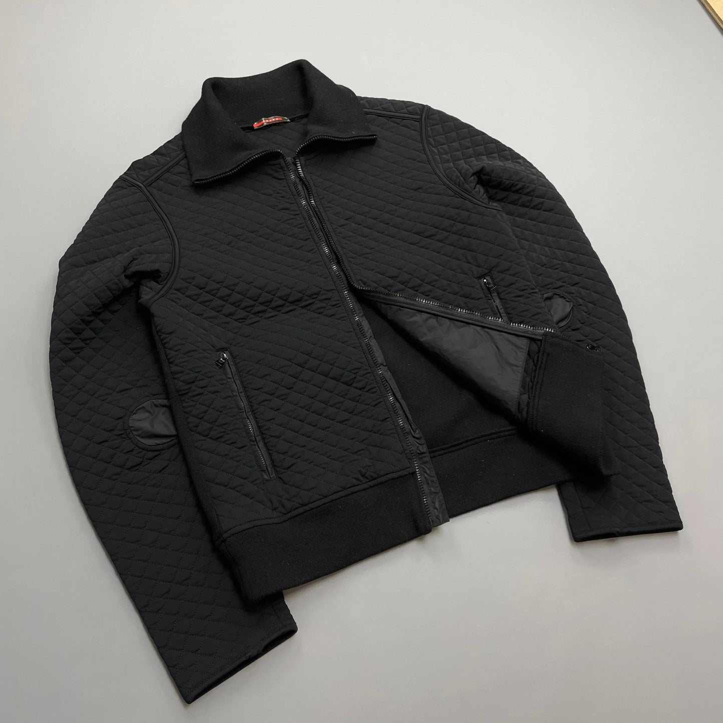 Prada Sport Black 00s Wool & Nylon Quilted Knit Hybrid Cardigan Jacket
