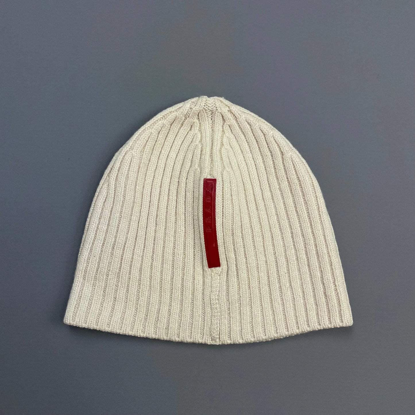 Prada Sport White Cream 00s Wool Knit Ribbed Beanie