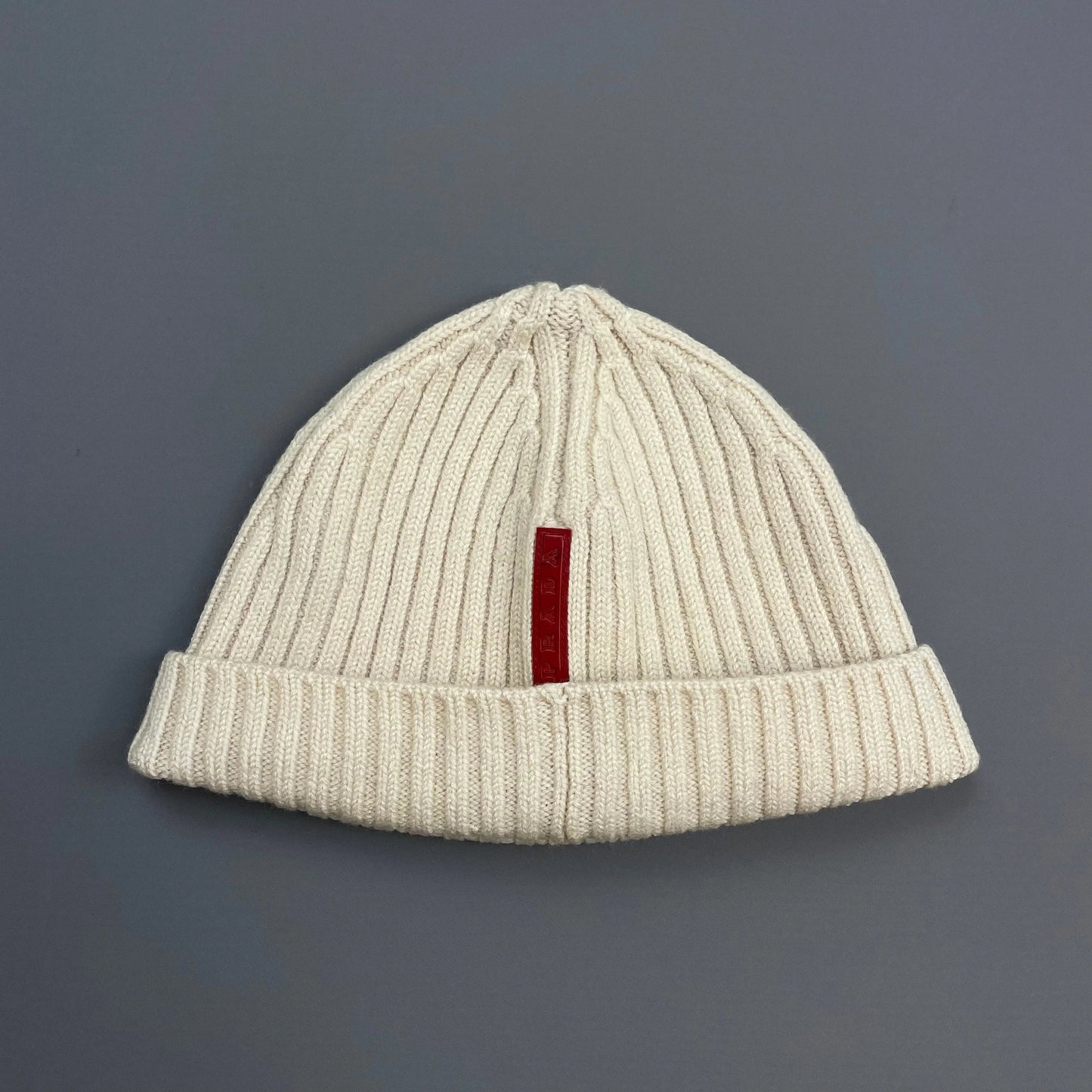 Prada Sport White Cream 00s Wool Knit Ribbed Beanie