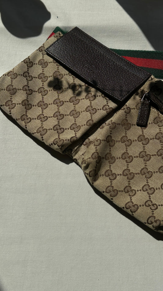GUCCI GG Double Pocket Belt Bag Canvas Web