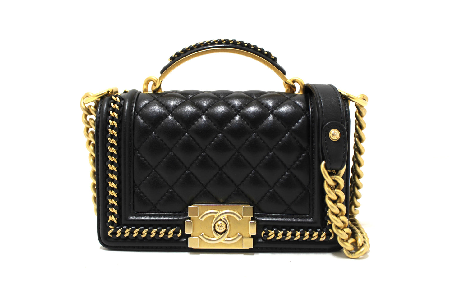 Chanel Black Calfskin Leather Boy Chanel Flap Bag with Handle