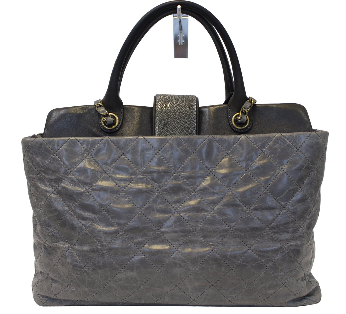 CHANEL Grey Quilted  Leather Stingray Bindi CC Shopper Tote Bag