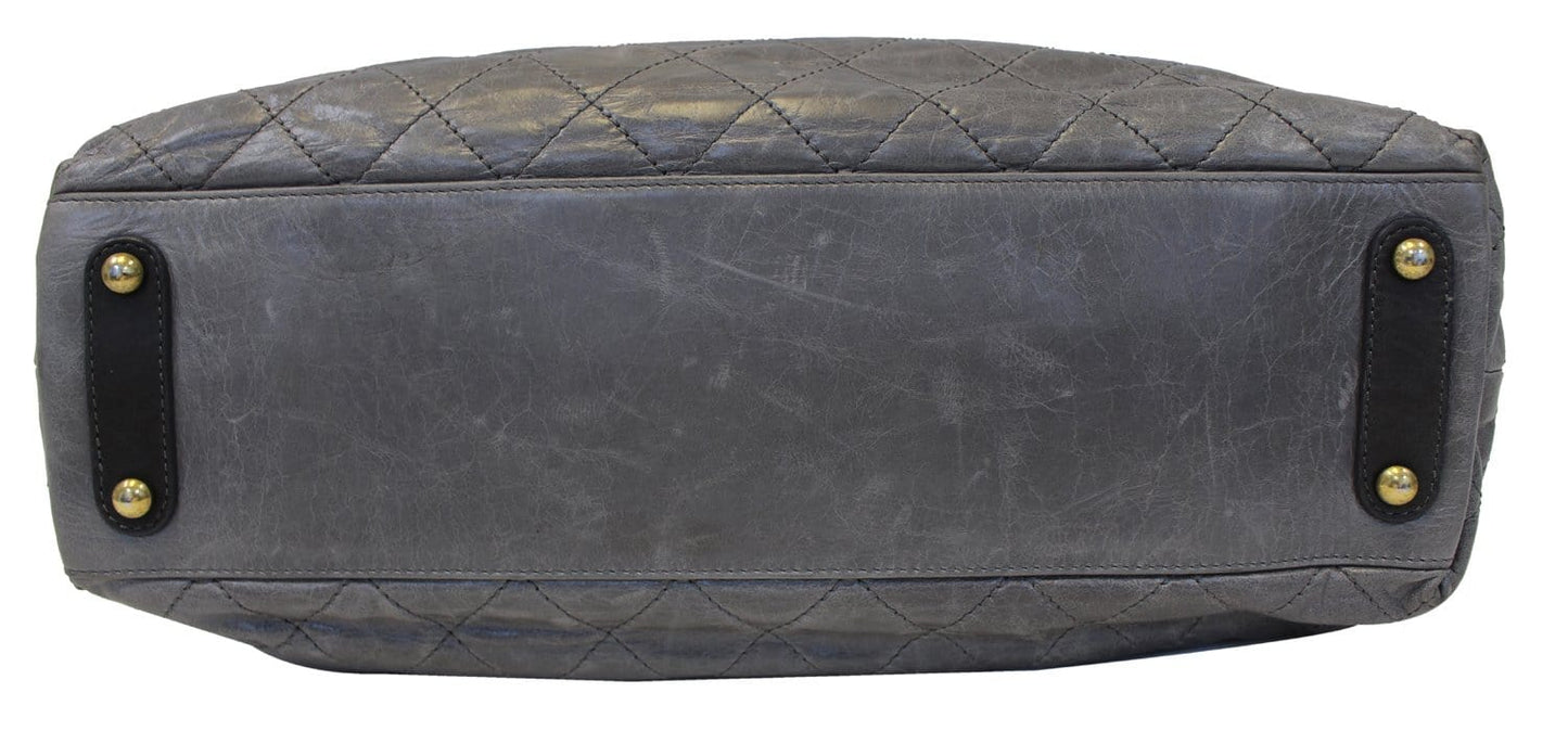 CHANEL Grey Quilted  Leather Stingray Bindi CC Shopper Tote Bag