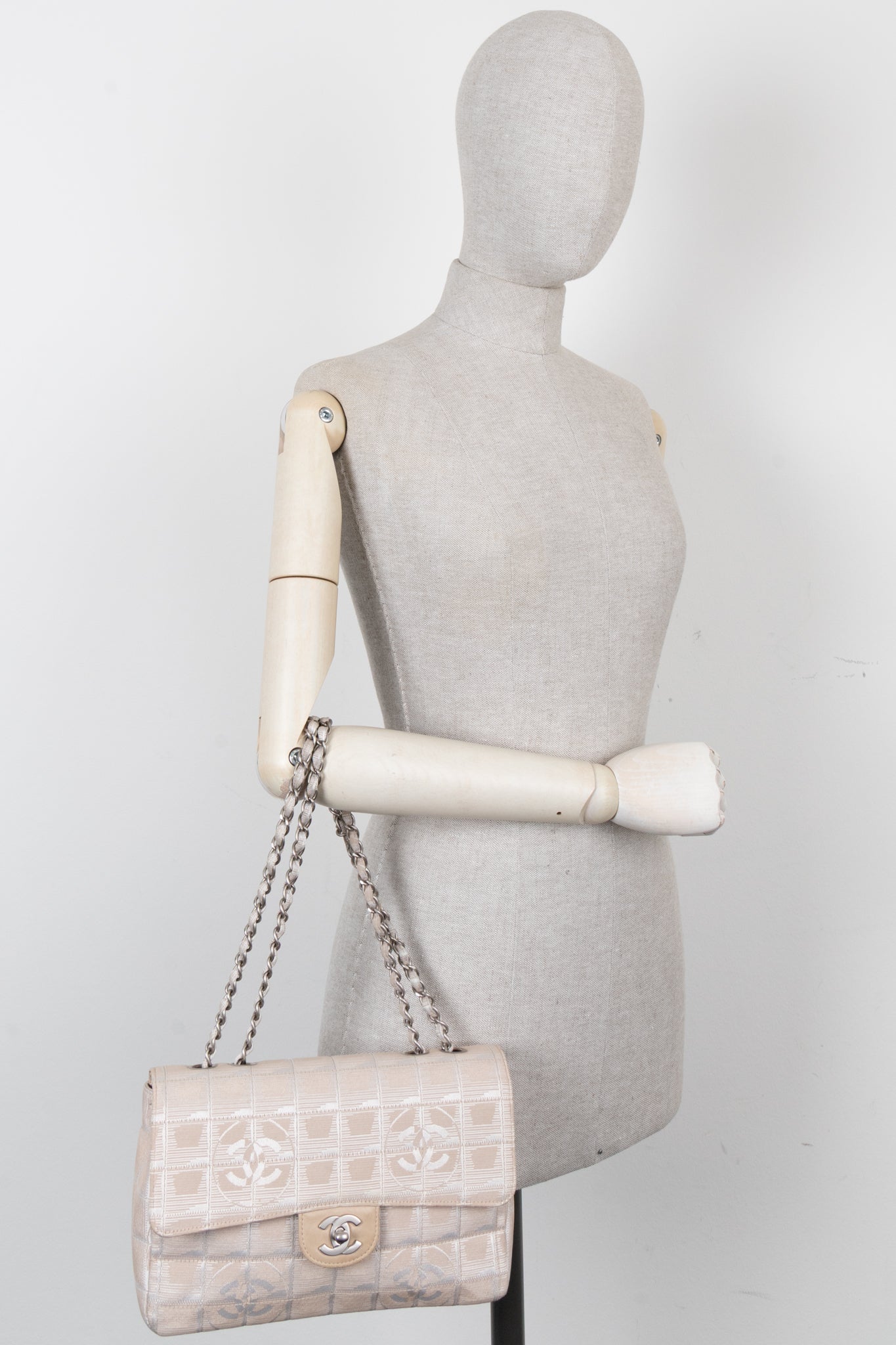 CHANEL Single Flap Bag CC Canvas Beige
