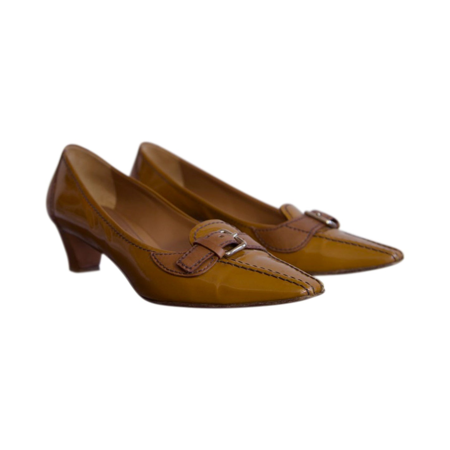 00s Prada Brown Leather Buckle Heels