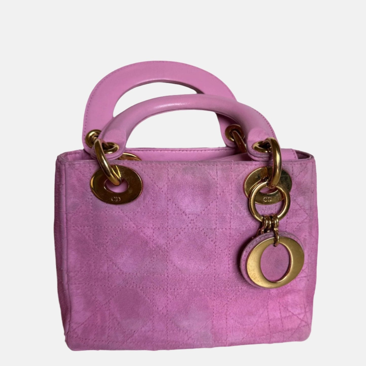 Lady Dior   Mini Pink Suede with Yellow Gold-tone Hardware