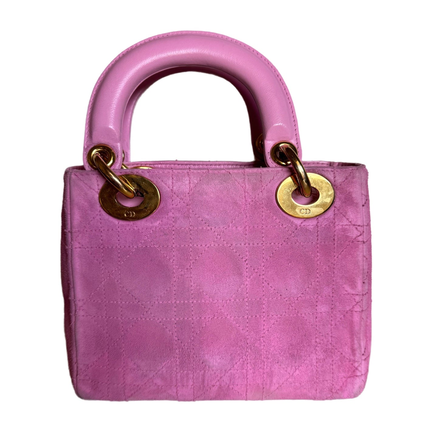 Lady Dior   Mini Pink Suede with Yellow Gold-tone Hardware