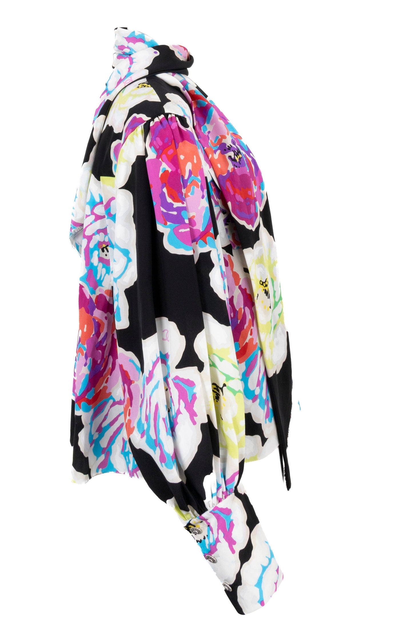 CHANEL 2010 Shawl Collar Camellia Silk Blo  Multicolor