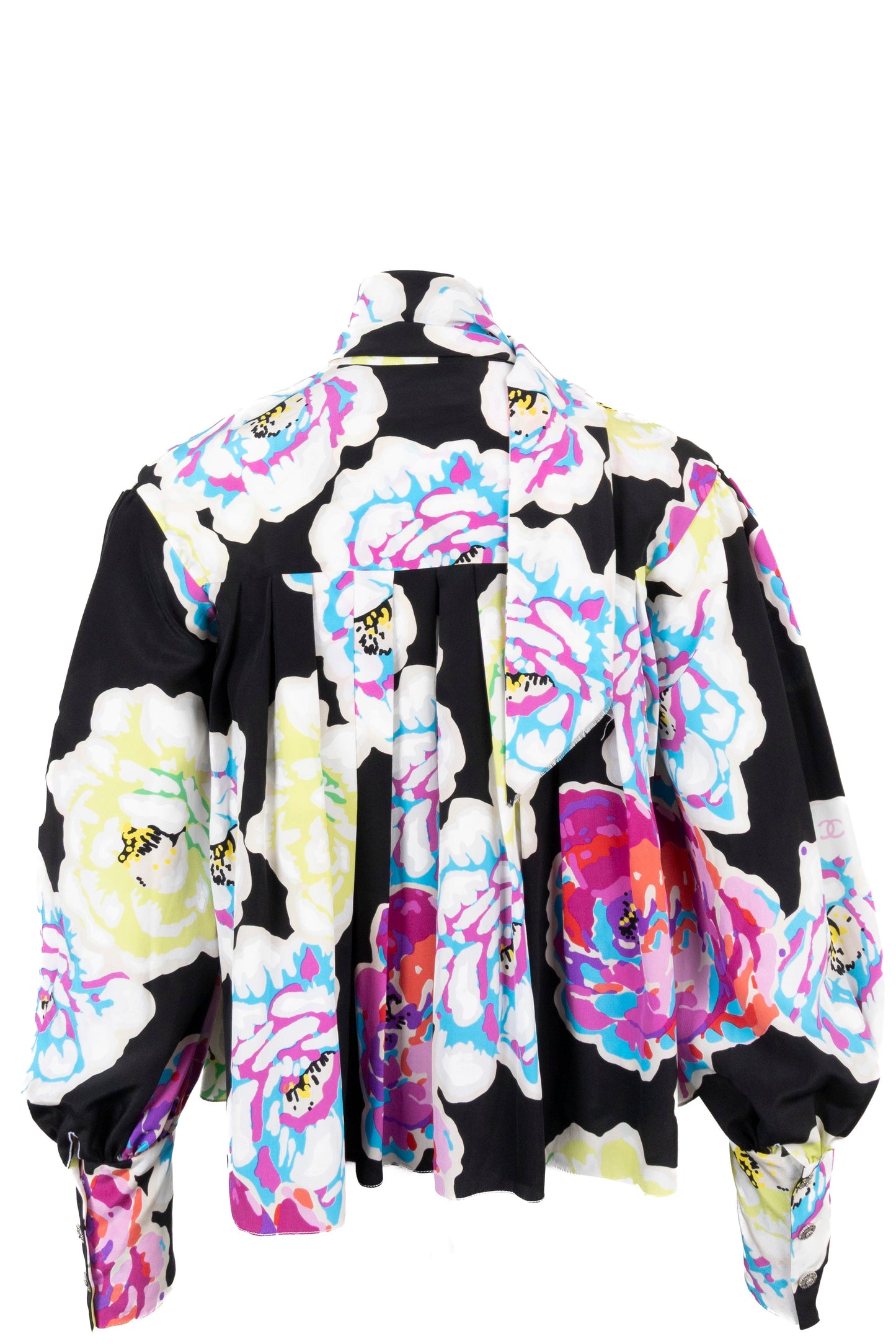 CHANEL 2010 Shawl Collar Camellia Silk Blo  Multicolor