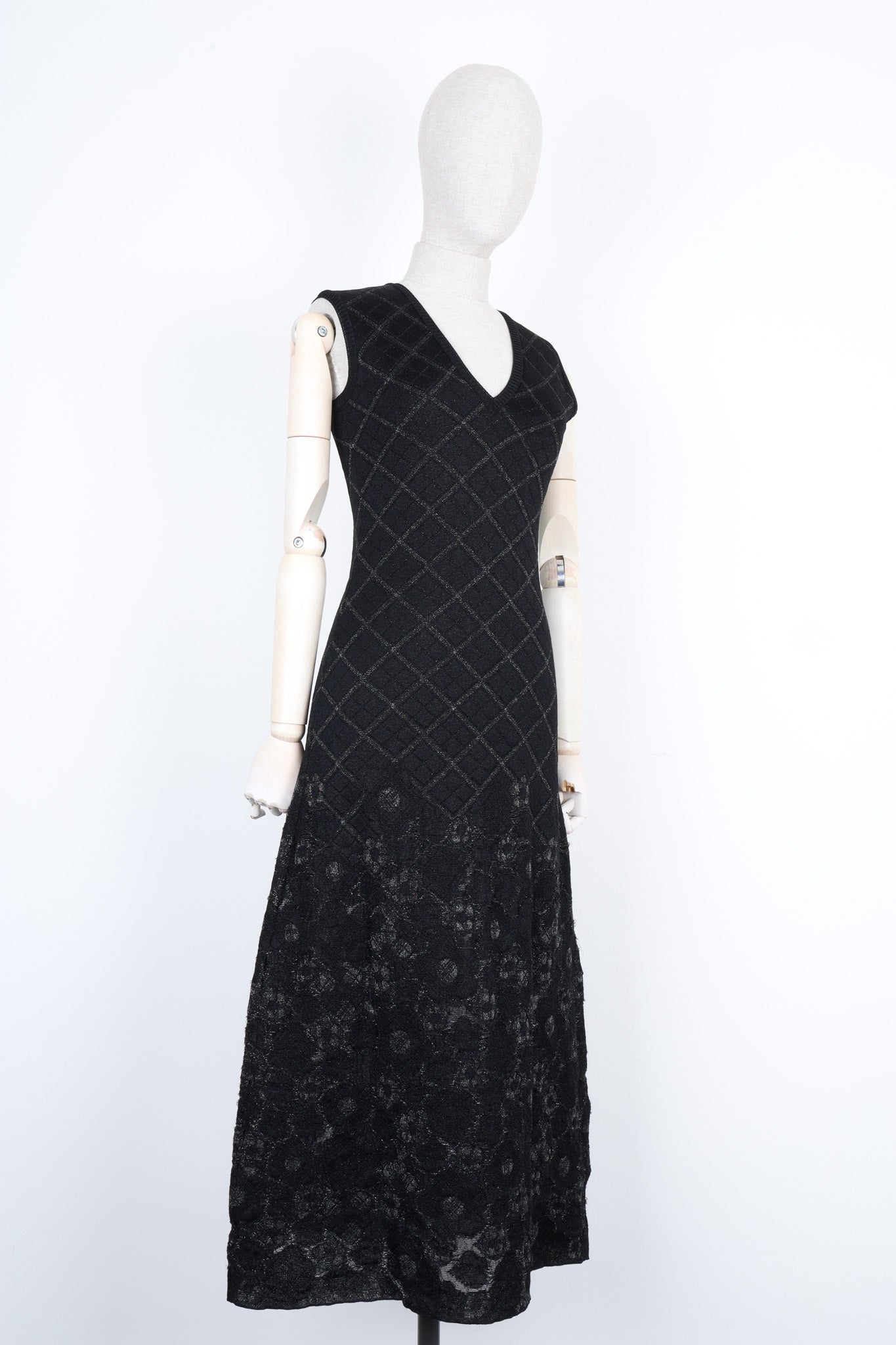 CHANEL Knit Dress Floral Lurex Black