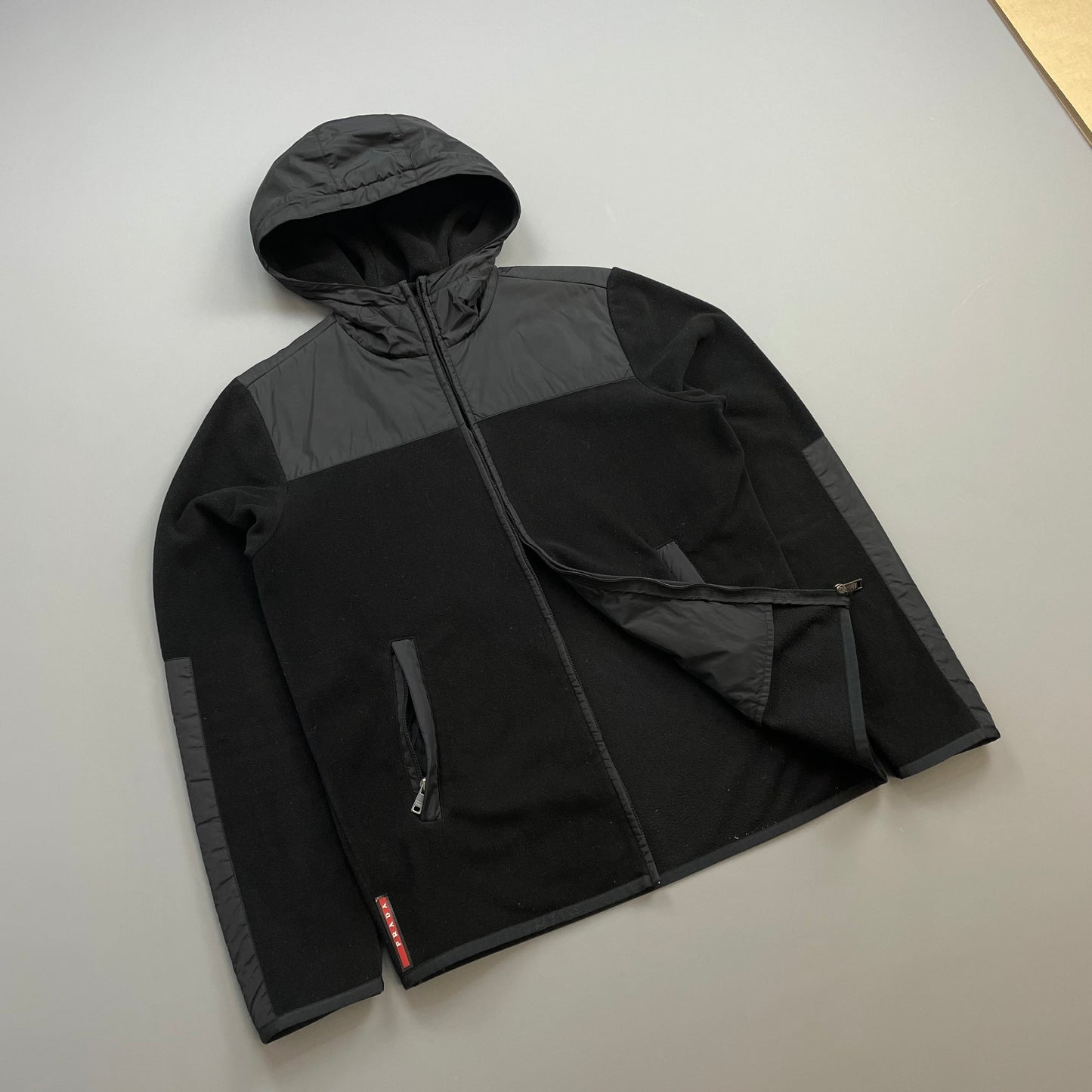 Prada Sport Black 2014 Nylon Panelled Hybrid Fleece Jacket