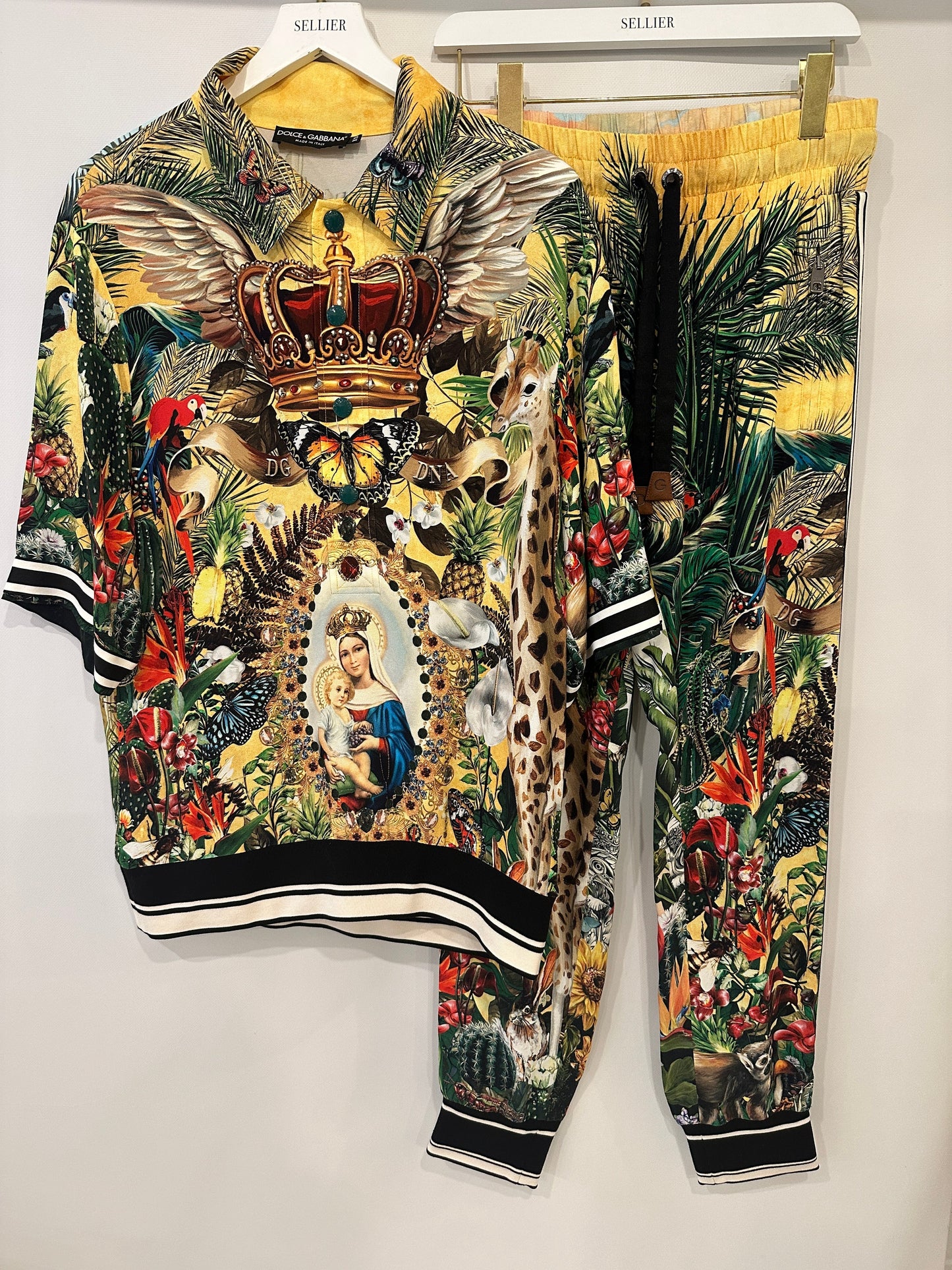 Dolce & Gabbana Yellow & Green Floral Print Shirt with Matching Tro rs Set Size IT 38/IT 46 (UK 6/14)