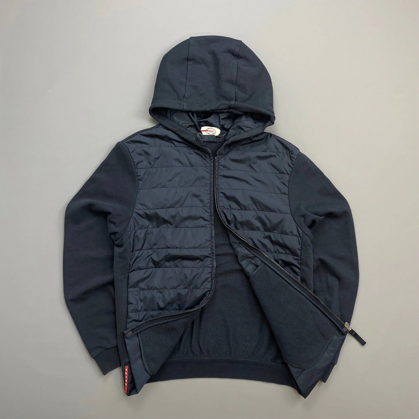 Prada Sport Navy Nylon Padded Hybrid Hooded Jacket