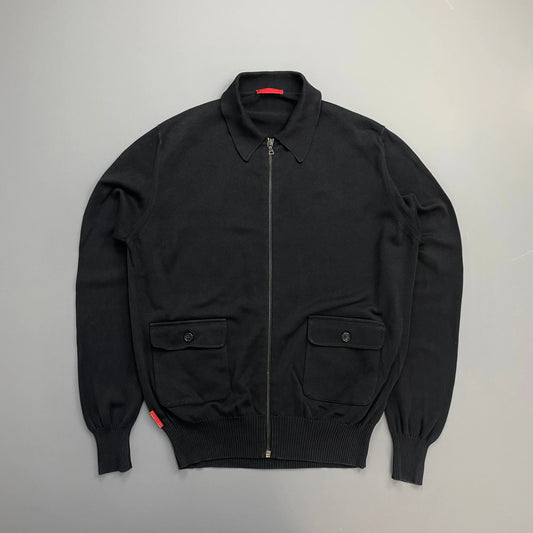 Prada Sport Black 2008 Cotton Knit Zip-Through Collared Cardigan