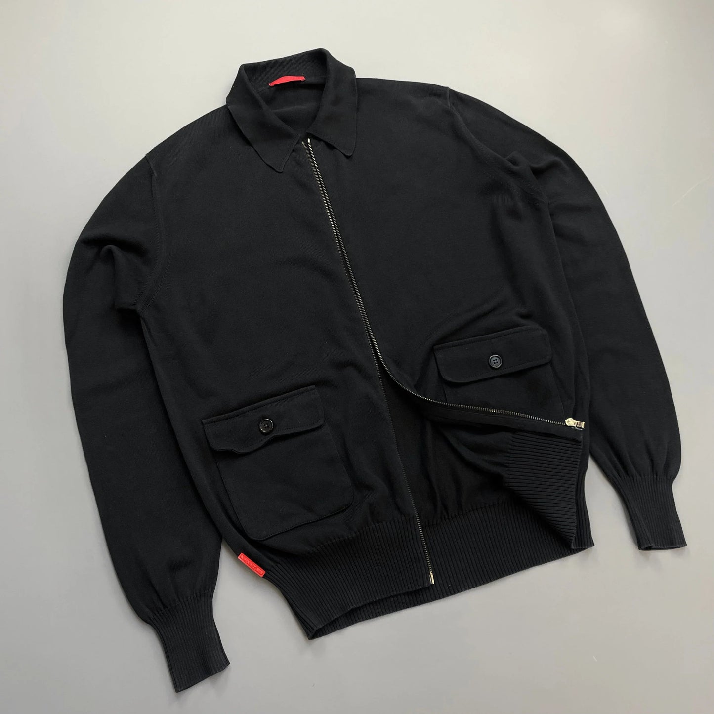 Prada Sport Black 2008 Cotton Knit Zip-Through Collared Cardigan