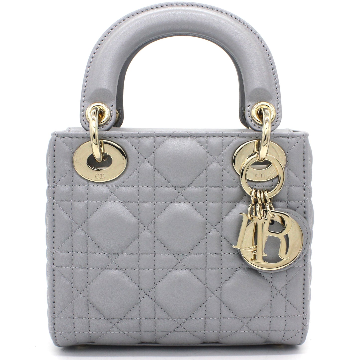 Dior Mini Lady Dior Bag with Chain in Grey Pearly Lambskin